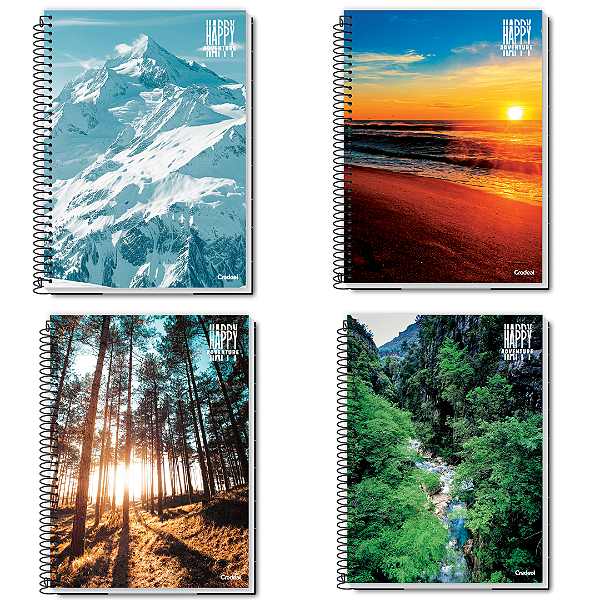Caderno Universitário Capa Dura Espiral 10 Materias 160 Folhas Happy Adventure Credeal Capas Sortidas