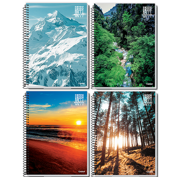 Caderno Universitário Capa Dura Espiral 16 Materias 320 Folhas Happy Adventure Credeal Capas Sortidas