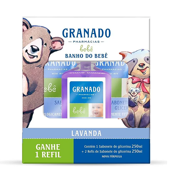 Kit Granado Banho do Bebê 1 Sabonete Lavanda 250ml + 2 Refis Sabonete Lavanda 250ml