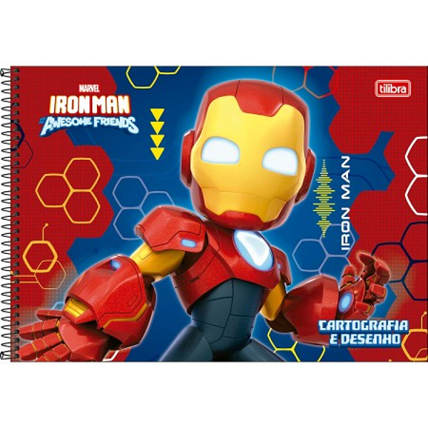 Caderno de Cartografia e Desenho Espiral Capa Dura Iron Man Tilibra 80 Folhas SORTIDO