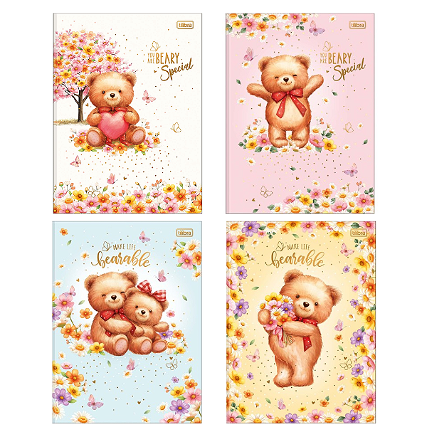 Caderno Brochura Capa Dura Universitário Love Bears 80 Folhas Tilibra Sortidos