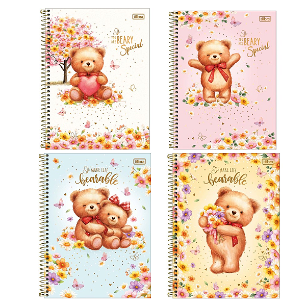Caderno Espiral Capa Dura Universitário Tilibra 20 Matérias Love Bears 320 Folhas