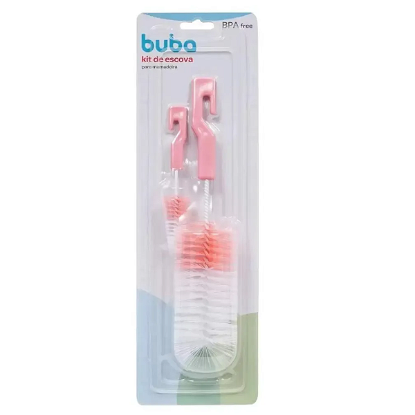 Kit Escovas Mamadeira e Bico Sem Esponja Rosa Buba