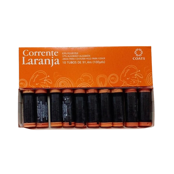 Linha de Costura Corrente Laranja Cor Preto Caixa com 10 un