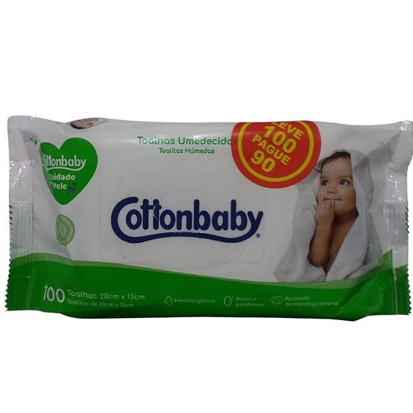 Toalha Umedecida Cottonbaby Cuidado da Pele Pacote 100 un 20cm x 13cm