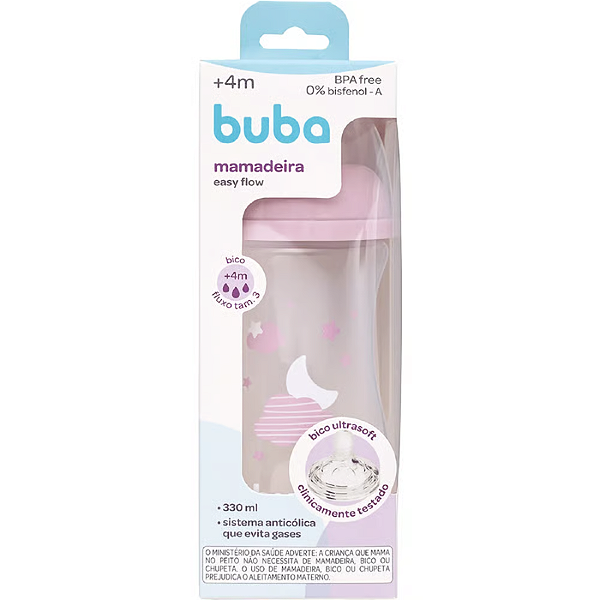 Mamadeira Easy Flow Nuvem Rosa 330ml Buba +4m