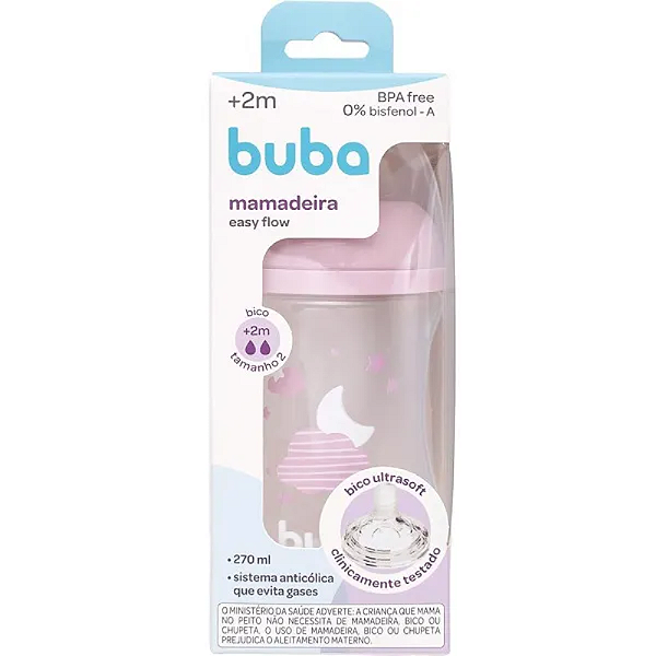 Mamadeira Easy Flow Nuvem Rosa 270ml Buba +2m