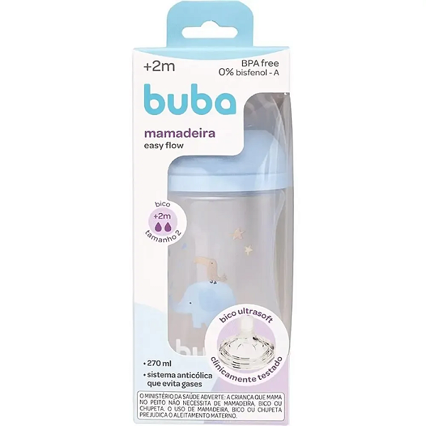 Mamadeira Easy Flow Elefante Azul 270ml Buba +2m