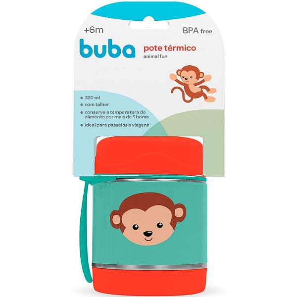 Pote Térmico 320ml Com Talher Animal Fun Macaco Buba