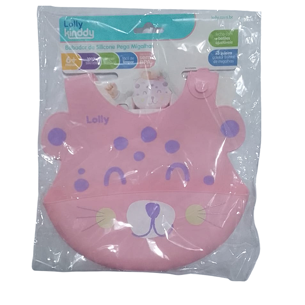 Babador de Silicone Pega Migalhas Rosa Lolly Kinddy 6+ meses