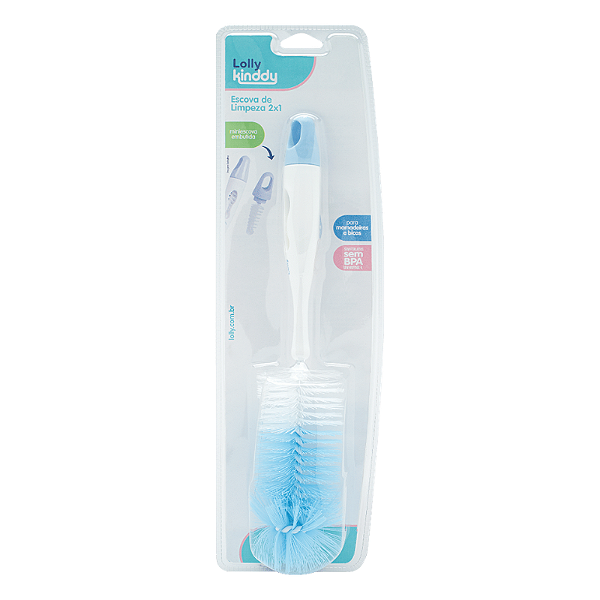 Escova de Limpeza 2x1 Lolly Kinddy Azul com Miniescova Embutida