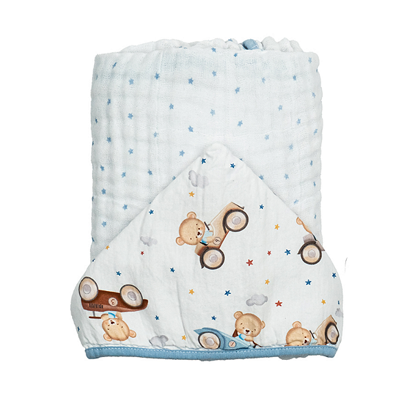 Toalha Soft com Capuz Bublim Baby Temas Urso Carrinho Incomfral Ref:76120-533
