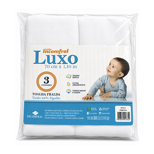 Toalha Fralda Luxo Branca 70cm x 110cm Incomfral Ref:77007-011