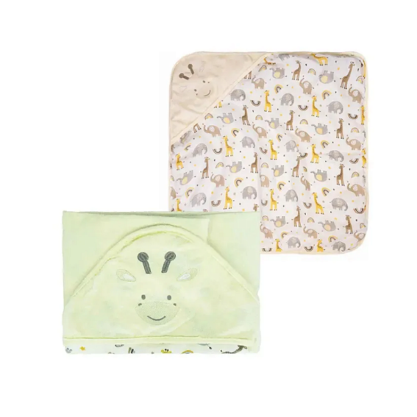 Toalha Plush com Puff no Capuz e Forro de Fralda Bublim Baby Temas Girafa Creme Incomfral Ref:76067-468