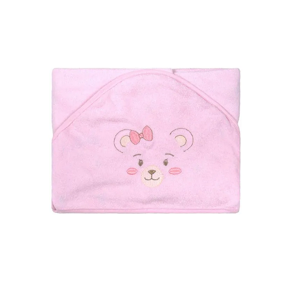 Toalha Plush com Puff no Capuz e Forro de Fralda Bublim Baby Temas Ursa Borboleta Incomfral Ref:76067-490