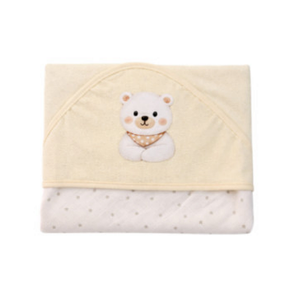 Toalha Plush com Puff no Capuz e Forro de Fralda Bublim Baby Temas Urso Amarelo Incomfral Ref:76045-0E8
