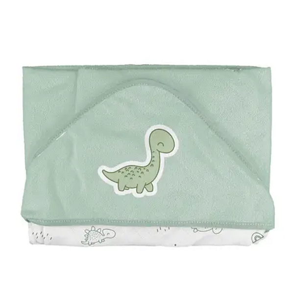 Toalha Plush com Puff no Capuz e Forro de Fralda Bublim Baby Temas Dino Verde Incomfral Ref:76045-0J4