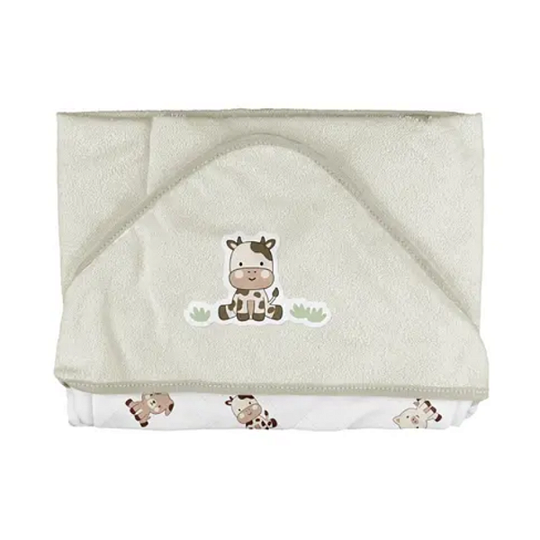 Toalha Plush com Puff no Capuz e Forro de Fralda Bublim Baby Temas Fazendinha Incomfral Ref:76045-0J1