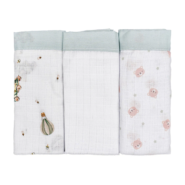 Fralda Baby Joy Estampada Quadriculada Urso Carro 68cm x 70cm com 3 Unidades Incomfral Ref:32106-634