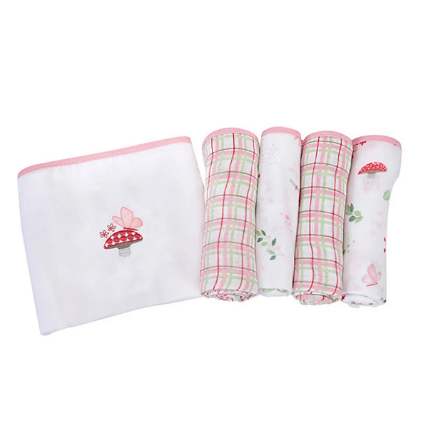 Fralda Dengo Algodão 70cm x 68cm Estampada com Bainha 5 unidades Minasrey Ref:3665 05-RBB