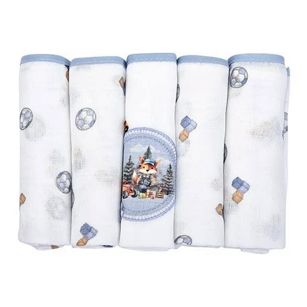 Fralda Muito Mimo Algodão 70cm x 68cm Estampada com Bainha 5 unidades Minasrey Ref:5343 52-MNO