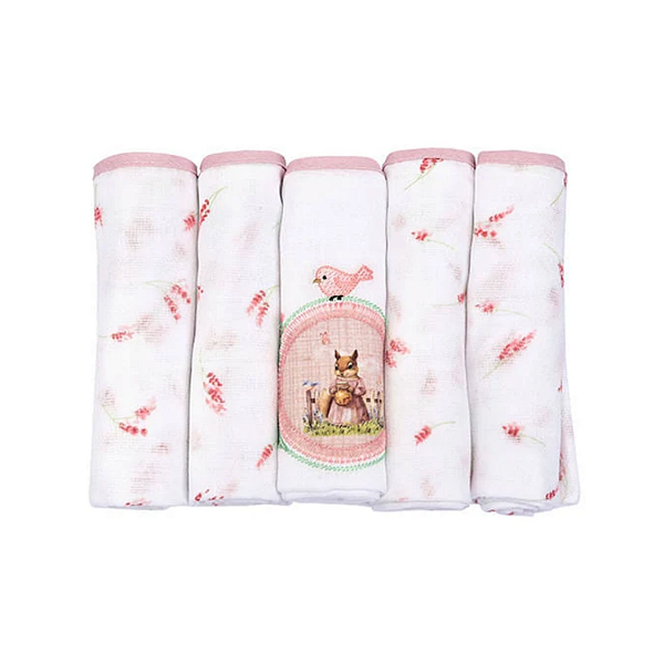Fralda Muito Mimo Algodão 70cm x 68cm Estampada com Bainha 5 unidades Minasrey Ref:5344 52-MNA