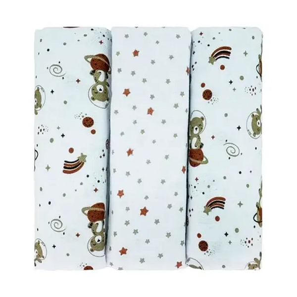 Cueiro Flanelado Bublim Baby Petit Urso Espaço Bege 100cm x 80cm 3 Unidades Incomfral Ref:28026-487