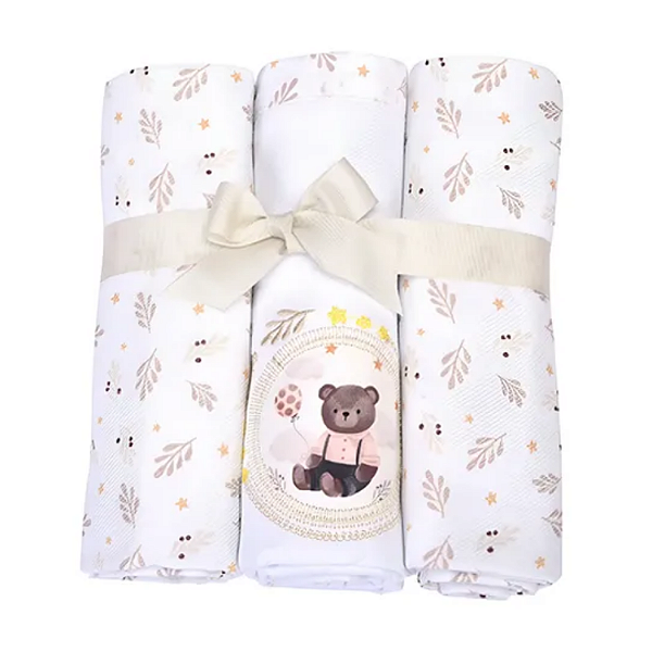 Kit Cueiro Muito Mimo Temas Ursinho Algodão 80cm x 80cm 3 Unidades Minasrey Ref:5351 62-BEG