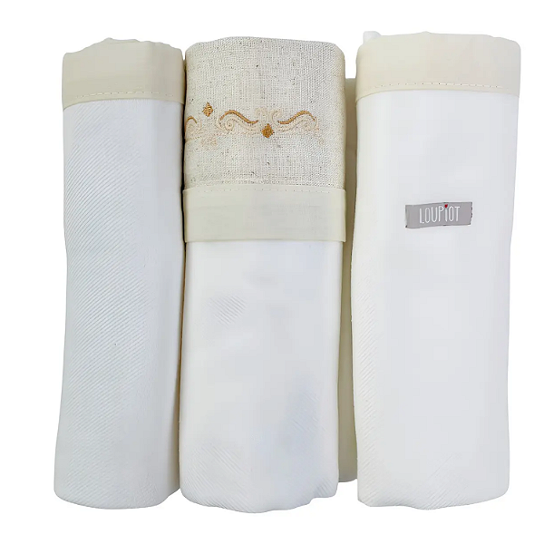 Kit Cueiro Loupiot Nature Algodão 80cm x 80cm 3 Unidades Minasrey Ref:5310 62-BEG