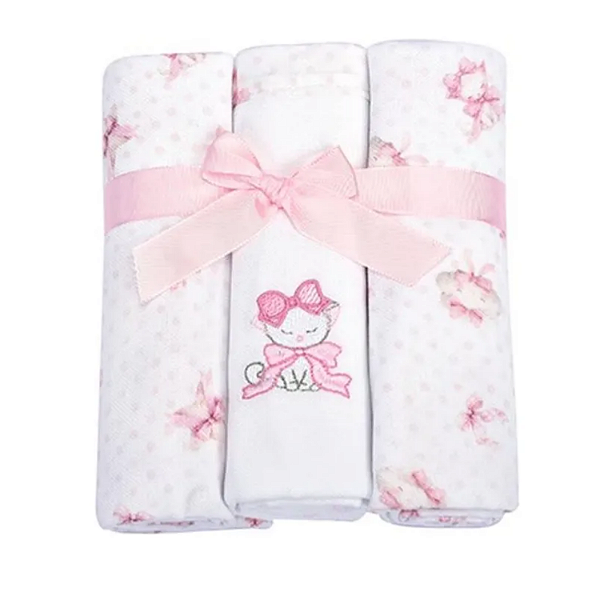 Kit Cueiro Muito Mimo Temas Gatinha Algodão 80cm x 80cm 3 Unidades Minasrey Ref:5348 62-RBB