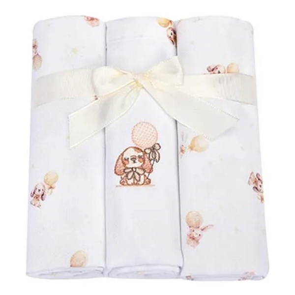 Kit Cueiro Muito Mimo Temas Cachorrinho Algodão 80cm x 80cm 3 Unidades Minasrey Ref:5350 62-BEG