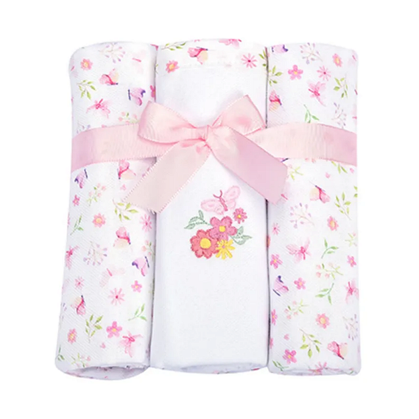 Kit Cueiro Muito Mimo Temas Borboleta Algodão 80cm x 80cm 3 Unidades Minasrey Ref:5349 62-RBB