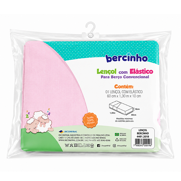 Lençol Para Berço Com Elástico Bercinho Liso Rosa Incomfral Ref:44012-018