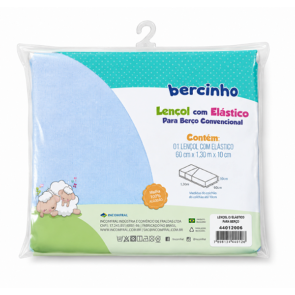 Lençol Para Berço Com Elástico Bercinho Liso Azul Incomfral Ref:44012-006