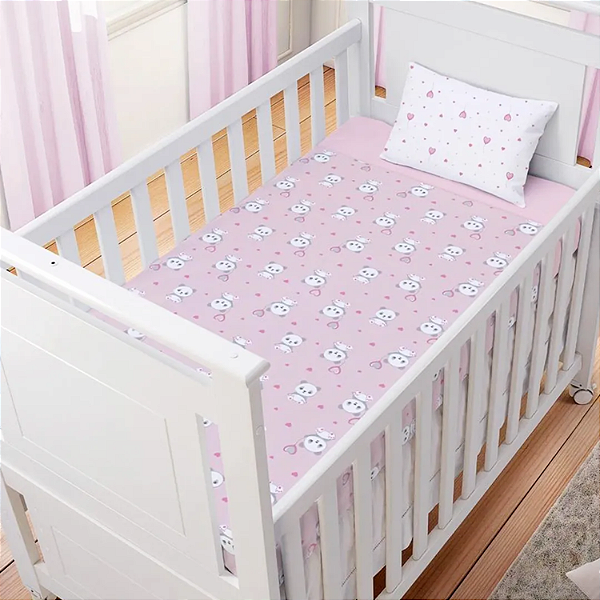 Jogo de Lençol Americano Bublim Baby Malha Panda Rosa com 3 Peças Incomfral Ref:34009-0A2