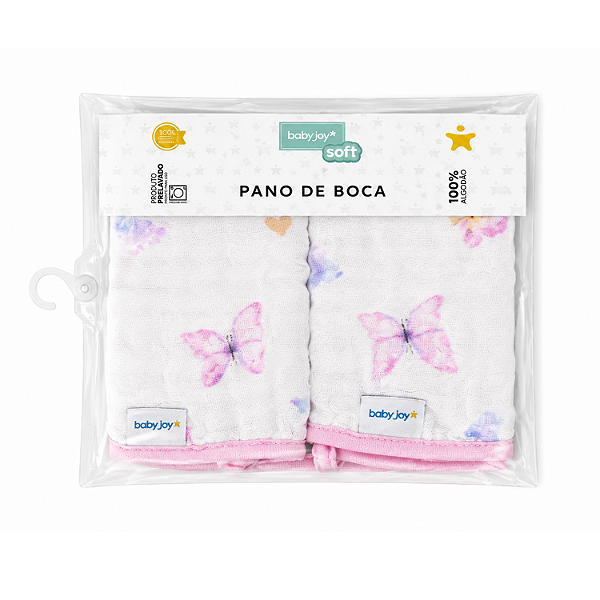 Pano de Boca Soft Estampado Borboletinhas com Prendedor Baby Joy Incomfral Ref:58030-0G3