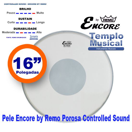 Pele Pele para Surdo 16'' Encore By Remo Porosa Controlled Sound Bola Preta EN-0116-CT