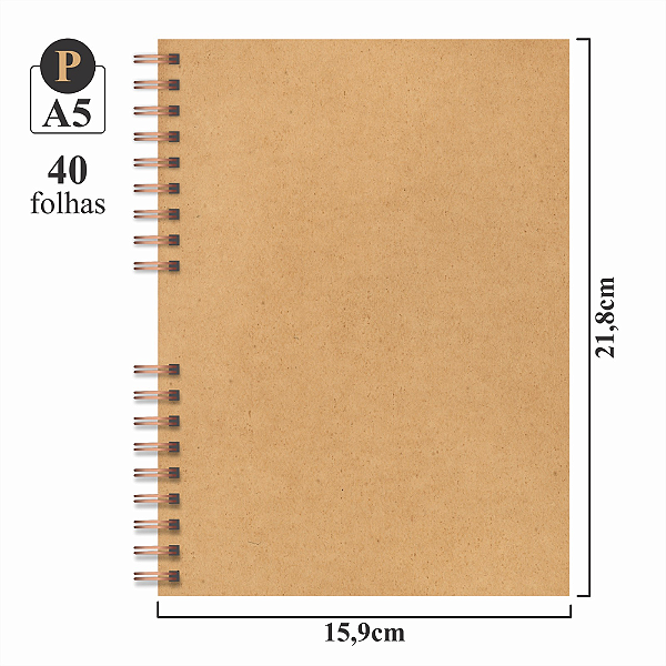 Caderno de Desenho A5 Capa Dura Kraft - 40 folhas 180 g/m²