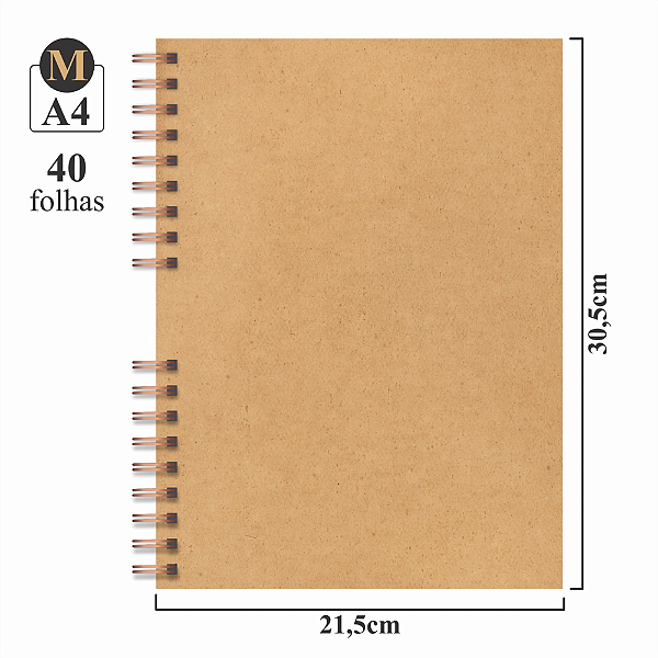 Caderno de Desenho A4 Capa Dura Kraft - 40 folhas 180 g/m²