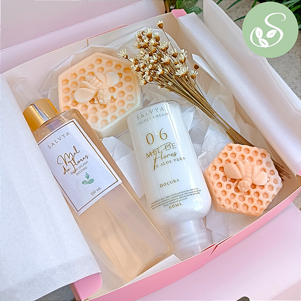 Caixa Presente Mel de Flores - Body Splash 100ml + 2 Sabonetes (27g e 80g) + Hidratante (60ml) - SALVYA