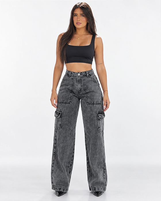 Calça Jeans Cargo Marmorizada Maya