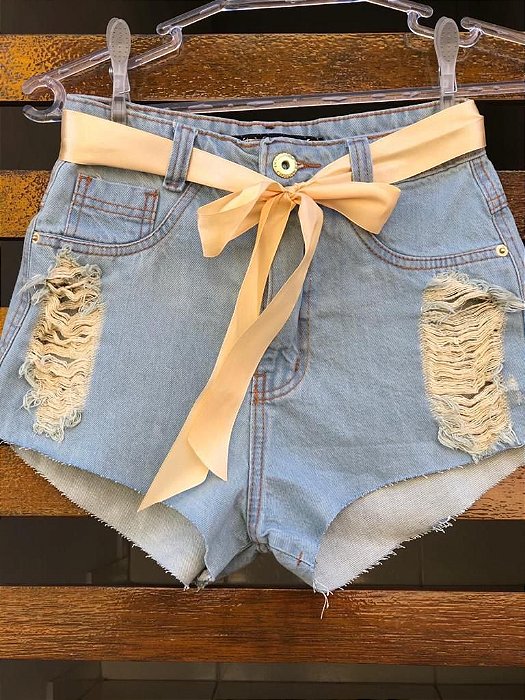 Short jeans com fita de cetim Clearance