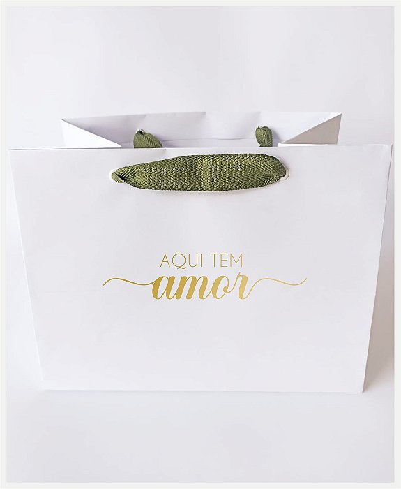 Sacola Confeitaria M METALIZADA - AQUI TEM AMOR - 10 unidades