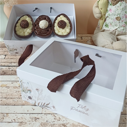 Caixa/sacola para 3 ovos de colher - Flower - 10 unidades