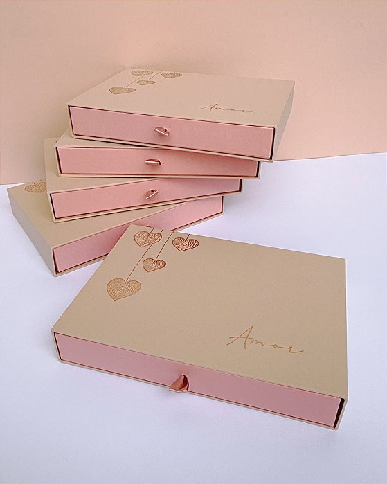 Caixa Gaveta 15,5x21,5x3cm - Cartonada - Amor - 5 unidades