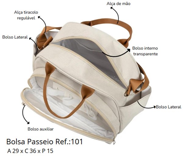 Bolsa Passeio 101 -Linho Cinza Dino