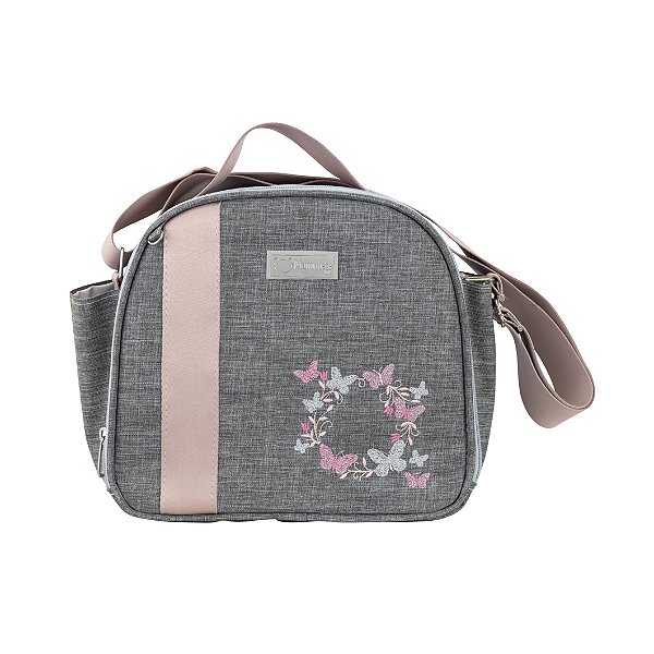 Bolsa Frasqueira 102 - Linho Cinza com Rose Borboleta