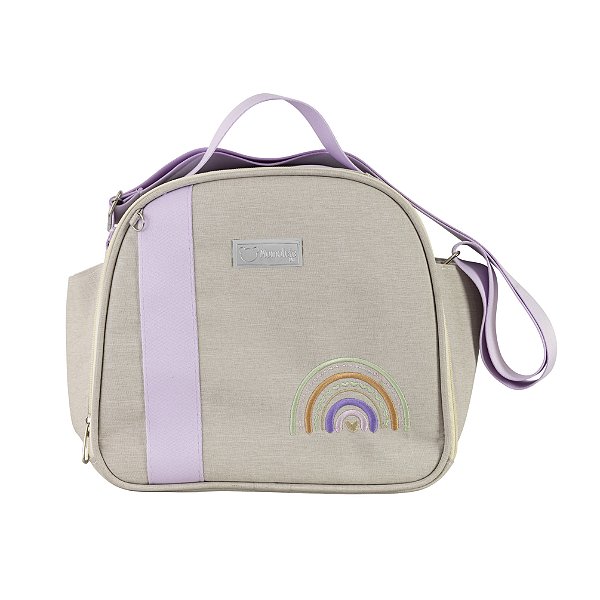 Bolsa Frasqueira 102 - Linho Bege/Lilás Arco-Íris