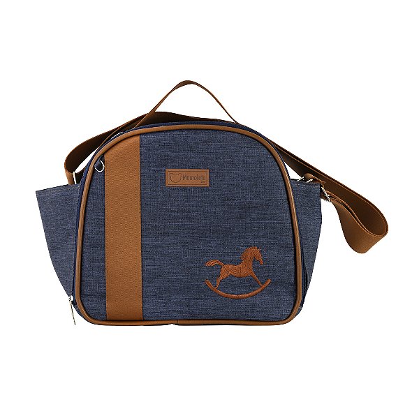 Bolsa Frasqueira 102 - Linho Marinho com Caramelo Cavalinho