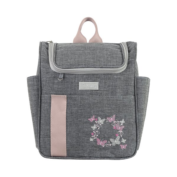 Mochila Média 105 - Linho Cinza/Rose Borboleta